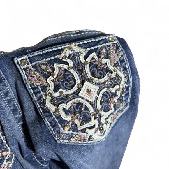 Y2K Western Style Jeans Women’s Bootcut Denim Bling Embroidered Pocket Jeans - Picture 2 of 8